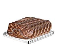 Homeily Stainless Steel 4-Rib Smoker Rack, Foldable BBQ Stand, Oven Outdoor | Vertical upright, holds ribs chicken lamb beef, fits charcoal kamado grill, easy clean dishwasher safe, summer gift men dad