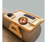 Homeily Wooden Sofa Armrest Tray Clip-On, 360° Phone Holder Foldable Table