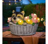 HOMEIMPRO Solar Garden Decor Dog Garden Gifts for Women, Yorkie Puppy Lovers Gifts Mothers Day Birthday for Mom Grandma,Outdoor Statues Solar Lights, 8LED Lights Balcony Yard Decor, Patio