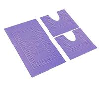 HomeIt Elegant 3 Piece Bath Mat Set Foam Cotton Machine Washable Plain Colour 60x90cm Purple
