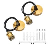 HOMEJOY 2 Pcs Ceiling Pendant Light Fitting E27 Rose Screw Lamp Holder Vintage Ceiling Rose Lamp Suspended with 100cm Braided Flex (Vintage Gold)