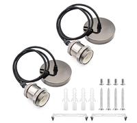 HOMEJOY 2 Pcs Ceiling Pendant Light Fitting E27 Rose Screw Lamp Holder Vintage Ceiling Rose Lamp Suspended with 100cm Braided Flex (Pearl Black)