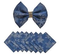 HomeJoy Cloth Napkins Set of 8-Square Jacquard Sparkling Metallic Snowflake Fabric Polyester Washable Reusable Cloth Napkins for Kitchen Dinner Dining Restaurant Wedding Table(Navy Silver/17x17 Inch)