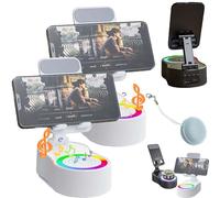 HomeJoySet 2-Pack White No-Pair Magic Speaker & Charging Stand - Adjustable Phone Holder With Bluetooth, 360° Rotation & 7-Color Lights