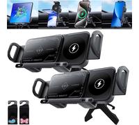 HomeJoySet 2024 2-in-1 High Intelligent Mobile Phone/Pad Holder - Wireless Car Charger With Fast Charging, Auto Rotating, Foldable Phone Compatible (Black)(2*Gray)