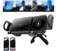 HomeJoySet 2024 2-in-1 High Intelligent Mobile Phone/Pad Holder - Wireless Car Charger With Fast Charging, Auto Rotating, Foldable Phone Compatible (Black)(Grey)