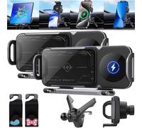 HomeJoySet 2024 2-in-1 High Intelligent Mobile Phone/Pad Holder - Wireless Car Charger With Fast Charging, Auto Rotating, Foldable Phone Compatible (Black)(2*Black)