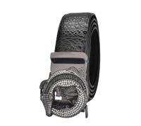 HomeJoySet Embossed Leather Ratchet Belt For Men - Rhinestone Crocodile Automatic Click Buckle, Customizable Fit(Black,115cm/waist:39")