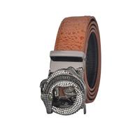 HomeJoySet Embossed Leather Ratchet Belt For Men - Rhinestone Crocodile Automatic Click Buckle, Customizable Fit(Brown,125cm/waist:43")