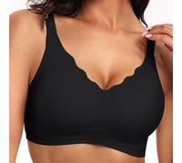 HomeJoySet Gummy Push Up Bra - Seamless Scalloped Wireless Bra with Full Support for Women(Black,M)