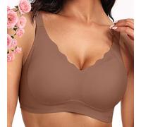 HomeJoySet Gummy Push Up Bra - Seamless Scalloped Wireless Bra with Full Support for Women(Coffee,M)