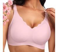 HomeJoySet Gummy Push Up Bra - Seamless Scalloped Wireless Bra with Full Support for Women(Pink,M)