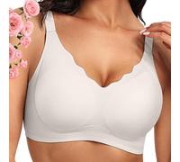 HomeJoySet Gummy Push Up Bra - Seamless Scalloped Wireless Bra with Full Support for Women(White,M)