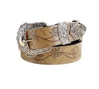 HomeJoySet Unisex Western Belt - Floral Engraved Embossed Leather, Novelty Filigree Buckle For Daily Decoration(Brown,120cm/47)