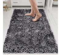 HOMEK Luxury Bath Mat, 40x60 cm Chenille Bathroom Mat, Non Slip, Dark Grey | Extra Soft & Fluffy Bath Mat, Super Absorbent and Comfortable Bath Mats for Bathroom, TPR Backing Machine Washable Bath Mat