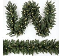 HomeKaren Christmas Garland 2.7M with 50 Led, 320 Tips Prelit Fraser Fir Xmas Garland with 50 LED Lights, Lush and Classics Green Style for Indoor Outdoor Home Decoration