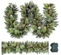 HomeKaren Christmas Garland Prelit 9 Ft with 50 Led Lights, Pine Cone and Snow Style Xmas Garland, Battery Operated Christmas Decor for Mantle Stair Indoor Outdoor