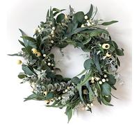 HomeKaren Wreaths for Front Door 22 Inch, All Season Greenery Wreath Olive Eucalyptus Leaves and White Mixed Berry for Indoor Outdoor Farmhouse Home Porch Wall Window Festival Wedding Decor