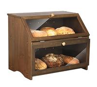 HOMEKOKO Double Layer Large Bread Box for Kitchen Counter, Wooden Large Capacity Bread Storage Bin (Brown)