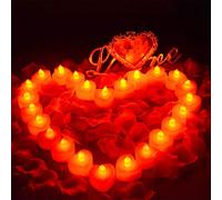 Homeleo 24 Pack Red Heart Shaped Candles Lights, Romantic Love LED Tealight Candle with 600 Pcs Silk Rose Petals for Valentines Day Decorations Wedding Table Centerpiece Decor Anniversary Party Favor