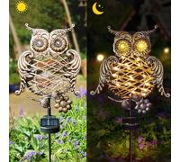 Homeleo Upgraded Metal Solar Owl Garden Lights with Flickering Eyes, Outdoor Decorative Owl Statues Sculpture, Unique Owl Gifts for Garden Yard Decor, Path, Lawn, Flower Bed Decorations, HLDE015-R