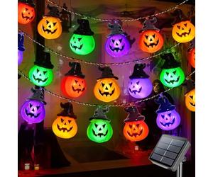 Homeleo Upgraded Solar Pumpkin String Lights for Halloween Decorations Outdoor, 3 Meters 20 LED Multicolour Halloween Lights for Outside Garden Decor Yard Front Door Party Window Decorations