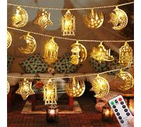 Homeleo Vintage Ramadan Decorations for Home, Battery Operated Ramadan Lights, 20 LED EID Mubarak Bronze Metal Moon Star Lantern String Lights for Mantle Window Tree Bedroom Classroom Ramadan Decor