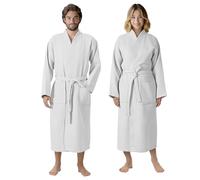HOMELEVEL Waffle Cotton Dressing Gown Men and Women - Womens Mens Dressing Gowns Lightweight Bathrobe - Towelling Spa Robe Bathrobes - Towel Bath Robes for Ladies - White - XL