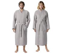 HOMELEVEL Waffle Cotton Dressing Gown Men and Women - Womens Mens Dressing Gowns Lightweight Bathrobe - Towelling Spa Robe Bathrobes - Towel Bath Robes for Ladies - Grey - Small