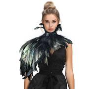 HOMELEX Gothic Real Feather Cape Shawl Shoulder Wings Choker Collar - Black - One Size