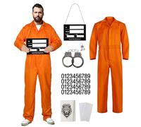 HOMELEX Orange Prison Jumpsuit Costume Mens Halloween Inmate Outfit Adult Jail Uniform (HUANG, XX-Large)