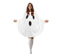 HOMELEX White Ghost Poncho for adult Halloween Costume Women with Attached Hood, White, One size