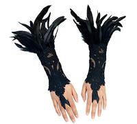 HOMELEX Women Black Lace Feather Gloves Witch Angel Costume Accessories Swan Wings Wrist Bands