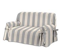 HomeLife 3 Seater Cotton Sofa Cover with Ties Made in Italy | Sofa Cover with Armrests | Wide Stripes for Protection from Dust, Stains and Wear