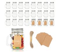 Homelike Style 4 oz Small Mason Jar Mugs with Handle, Mini Glass Jars with Airtight Metal Lids, 24 Pack Empty Glass Mugs with Kraft Paper Gift Tag for Party Wedding Favor