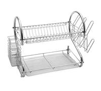 Homeline 2-Tier Dish Drainer for 14 Plates with Tray and Cutlery Holder, Silver