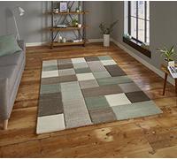 HomeLinenStore Modern Checkered Highly Durable Hand Carved Beige/Green Colour Rug in Various Sizes - 120 x 170cm