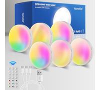 Homelist Motion Sensor Lights Indoor, 6 Pack RGB Puck Light with Remote, Wireless Rechargeable LED Night Light for Wall Stair Kitchen Cupboard Under Cabinet Wardrobe