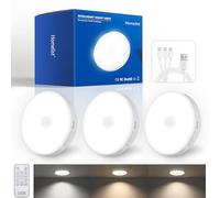 Homelist Super Bright Under Cabinet Lights, 1500mAh Rechargeable, 3 Pack | New Upgraded Motion Sensor Lights Indoor with Remote, Stick on Battery Night Light for Kitchen Wall Stair Cupboard Wardrobe