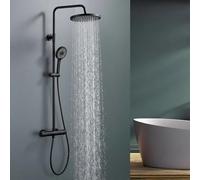 HOMELODY Shower System with Thermostat, Black, Shower Faucet, Complete Set with 3 Jet Types, Hand Shower and 25 cm Overhead Shower, Stainless Steel, Rain Shower, Shower Faucet, Black, Shower Set for