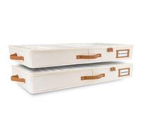 Homelux Theory 2pc Low Profile Under Bed Storage Containers | Under Bed Storage Box with Lids | Storage Boxes for Clothes Shoes Blankets | Underbed Storage Organizer Bin Storage Foldable Canvas Ivory