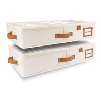 HOMELUX THEORY 2pc Under Bed Storage Containers, Bedroom Under the Bed Drawer Storage Organizer with Bins and Lids, Large Underbed Clothes Storage Box Ideal for Blanket, Fabric, & Shoes (Ivory)
