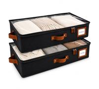 HOMELUX THEORY 2pc Under Bed Storage Containers, Bedroom Under the Bed Drawer Storage Organizer with Bins and Lids, Medium Underbed Clothes Storage Box Ideal for Blanket, Fabric, & Shoes (Black)