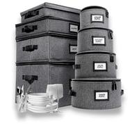 HOMELUX THEORY 8pcs Hard Shell China Storage Containers, Mug Storage, Wine Glass, Utensils, & Plate Storage Containers with Lid, Heavy Duty Dinnerware Storage for Packing Plates, Glassware & Cutlery