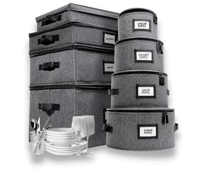 HOMELUX THEORY 8pcs Hard Shell China Storage Containers, Mug Storage, Wine Glass, Utensils, & Plate Storage Containers with Lid, Heavy Duty Dinnerware Storage for Packing Plates, Glassware & Cutlery
