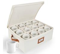 HOMELUX THEORY Coffee Mug Storage with Dividers, Ivory Hard Shell China Storage Containers, Kitchen Storage Bins With Lids, Heavy Duty Moving Box for Packing Glassware, Stemware & Glassware