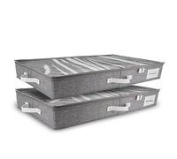 HOMELUX THEORY 2pc Low Profile Under Bed Storage Containers, Thin Under Couch Storage Organizer with Bins & Lids, Underbed Storage Box Ideal for Seasonal Clothes, Blankets, Fabric & Shoes (LightGray)