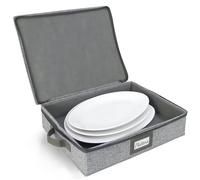 HOMELUX THEORY Platter Storage, Light Gray Hard Shell China Storage Containers With 5 FeltPads, Kitchen Storage Bins With Lids, Heavy Duty Moving Box for Packing Dishes, Dinner Plate,& Dinnerware
