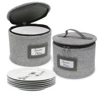 HOMELUX THEORY Saucer Plate Storage Box, 2pc LightGray Hard Shell China Storage Containers Thick Lid & 24 Felt Pads, Heavy Duty Moving Box with Handles for Dishes, Dinner Plate, & Dinnerware
