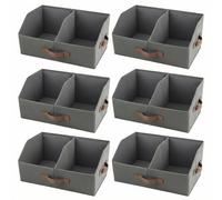 HOMELUX THEORY Trapezoid Storage Bin - UPGRADED Closet Organizers And Storage With Leather Handles & Adjustable Dividers, Fabric Collapsible Storage Bins For Clothes Storage (6pcs, Small, Dark Gray)